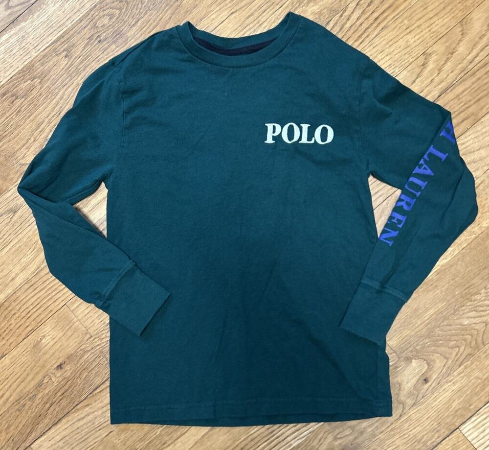 Boys Polo Ralph Lauren Green Plaid Rugby Player Shirt Size 8 *A2